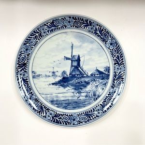 Vintage 1981 De Porceleyne Fles Delft Blue Windmill Plate 7.25” By J.H. Post‎
